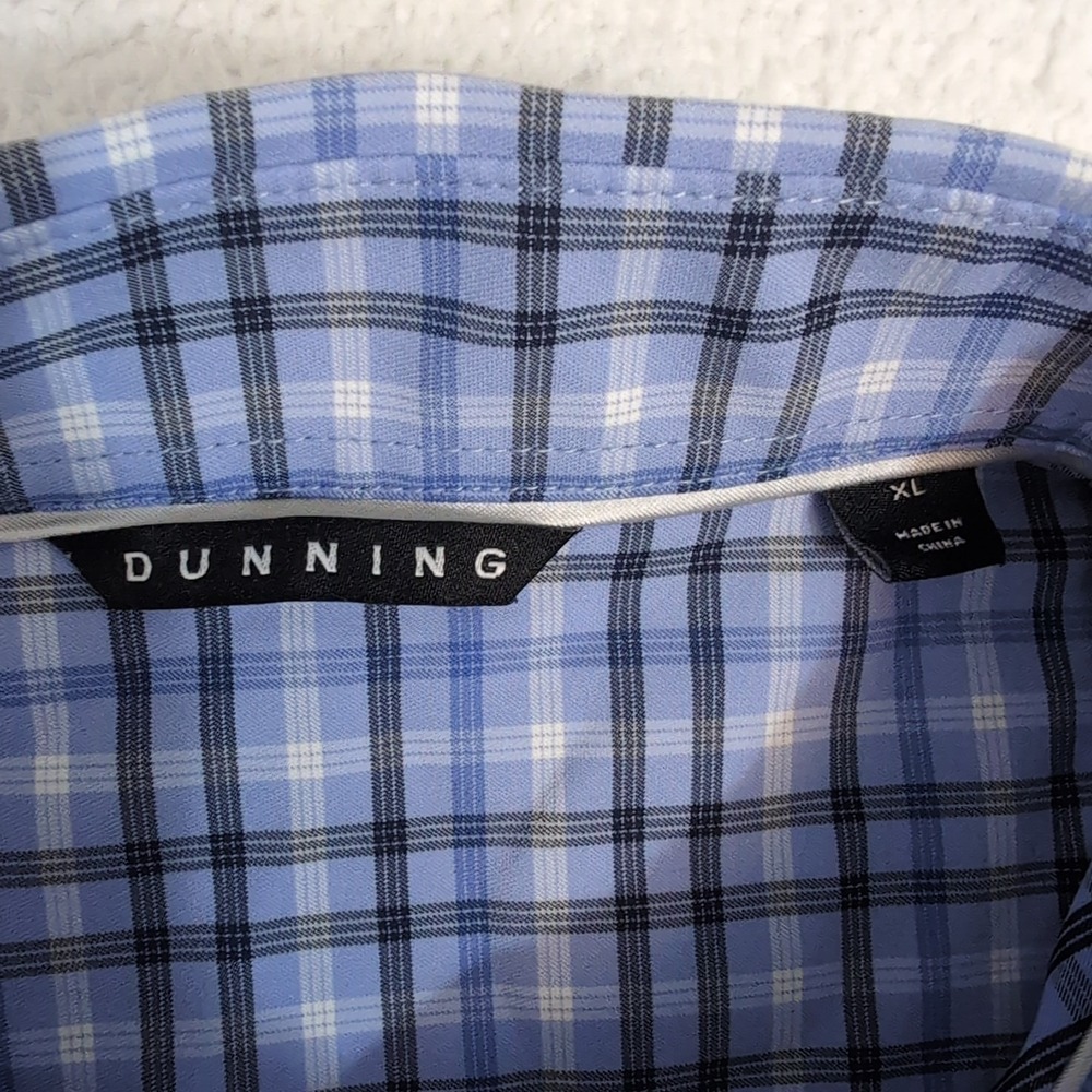 Dunning Shirt Mens 2XL Blue Plaid Button Down Performance Nylon Stretch Comfort - Picture 3 of 10